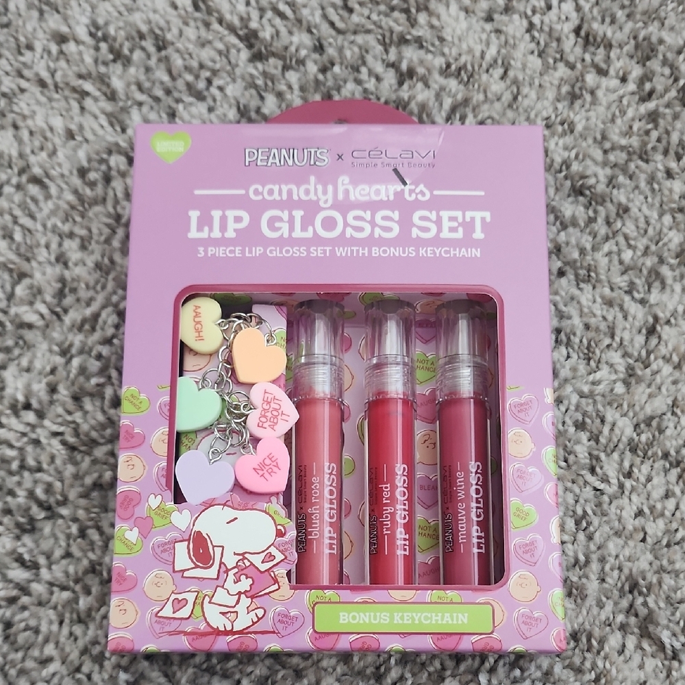Peanuts x Célavi Candy Hearts  Keychain & Lip Gloss Set - Pink Shades